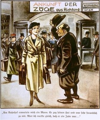1935 cartoon of a Jew approaching an Aryan woman